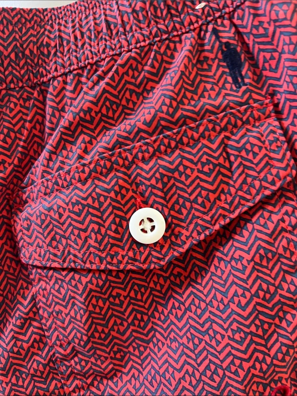 J. Crew Red Geometric Swim Trunks with Drawstring